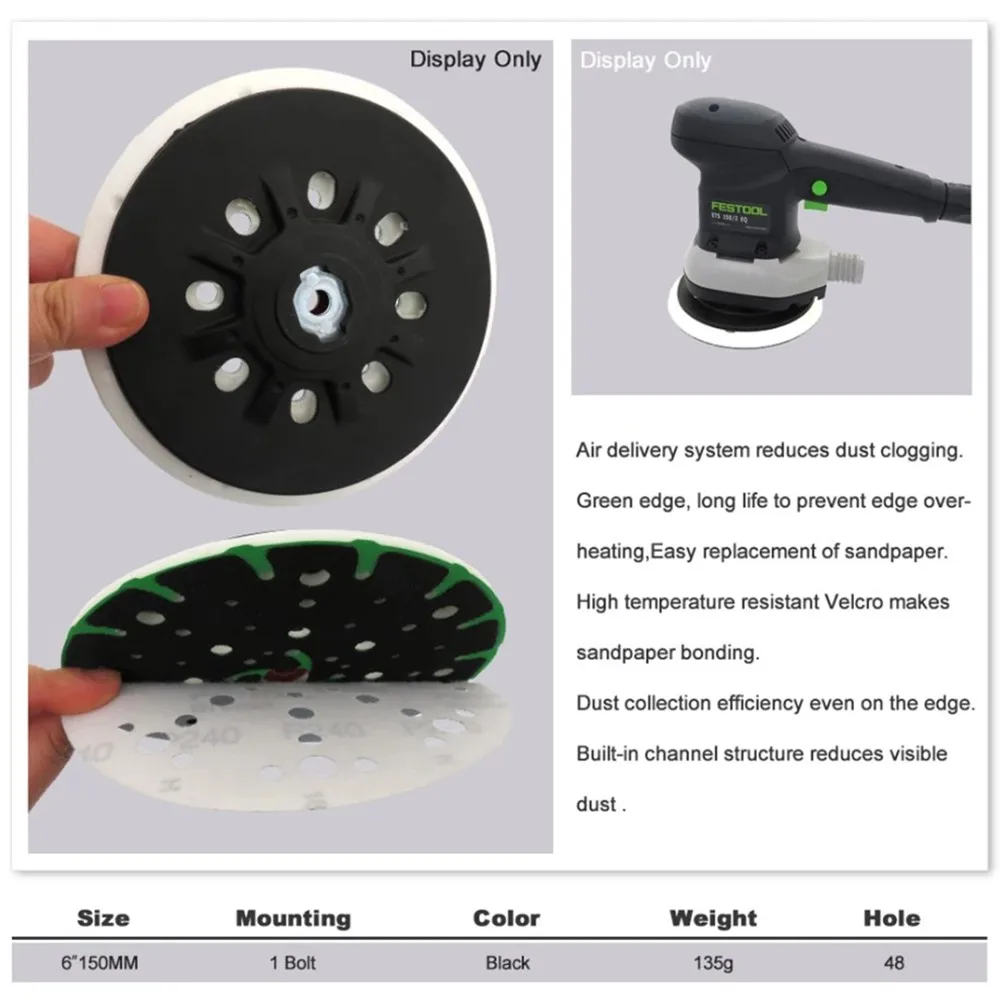 

150mm Sanding Pad 48 Holes Sandpaper 6 Inch Hook & Loop Durable Useful