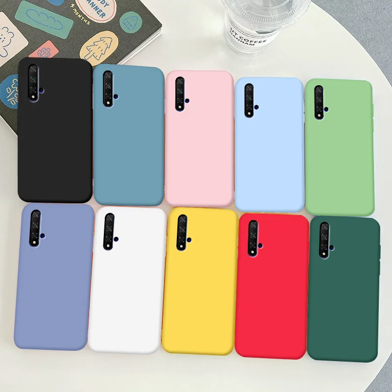 

For Huawei Nova 5T Case Soft TPU Silicone Case Macaron Colors Candy Black Simple Phone Back Cover