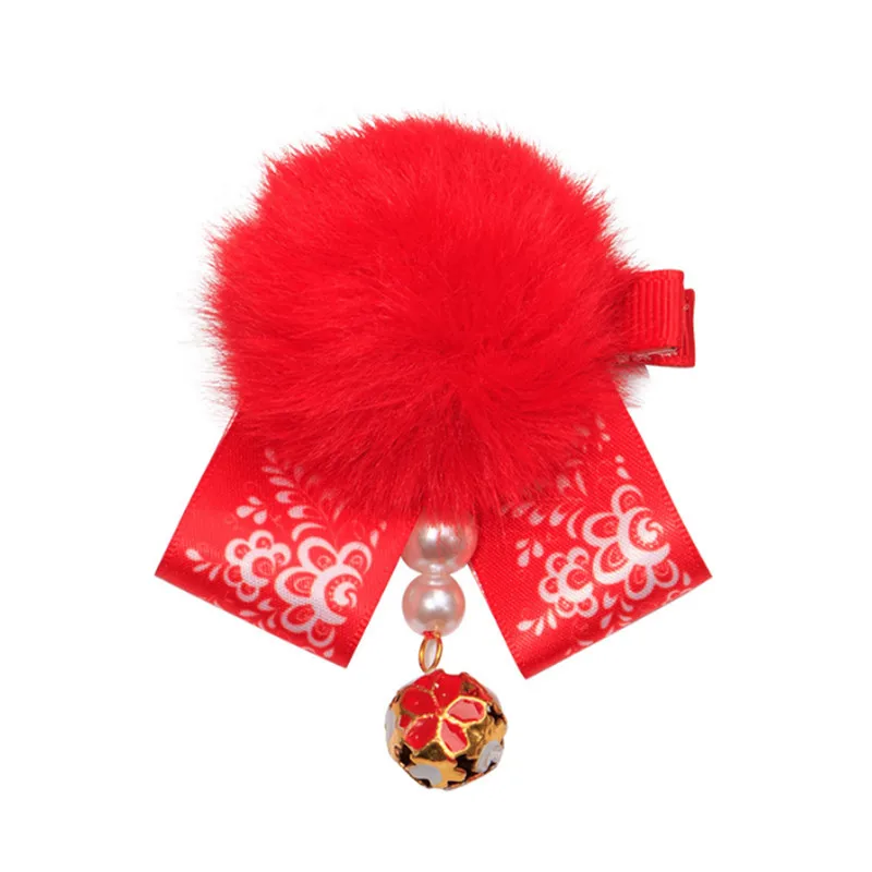 pom pom (right) 10 шт./лот детская шпилька милый китайский стиль кисточка аксессуары для волос на Рождество год праздничный красный колокол кулон подарок головной убор - Цвет: pom pom (right)