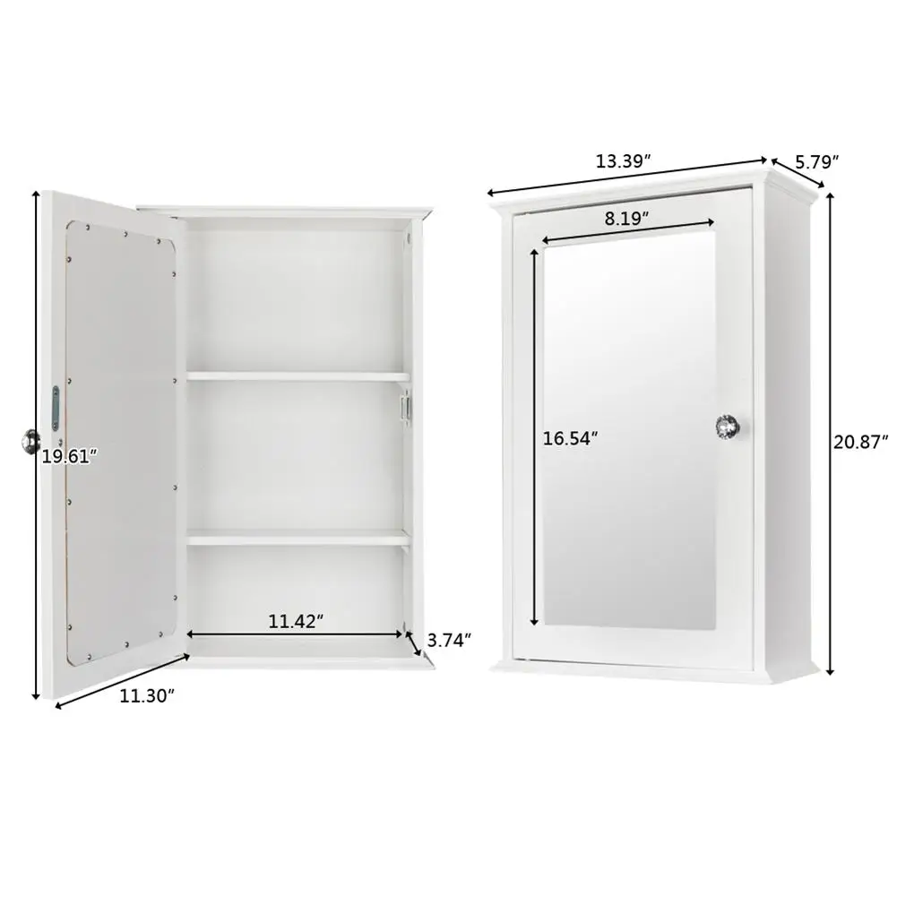 

Single Door Mirror Indoor Bathroom Wall Mounted Cabinet Shelf White