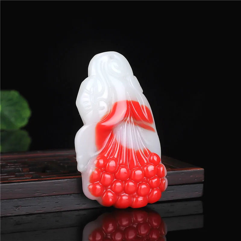 

Ожерелье с подвеской в виде цветка магнолии из натурального красного белого нефрита китайская ручная работа подвеска ювелирные изделия мо...