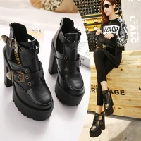 black zipper high heels temperament short tube ladies martin boots summer trend work shoelace waterproof platform