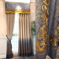 european italian plush luxurious living room thickened embroidered flat curtain head embroidered shade curtain