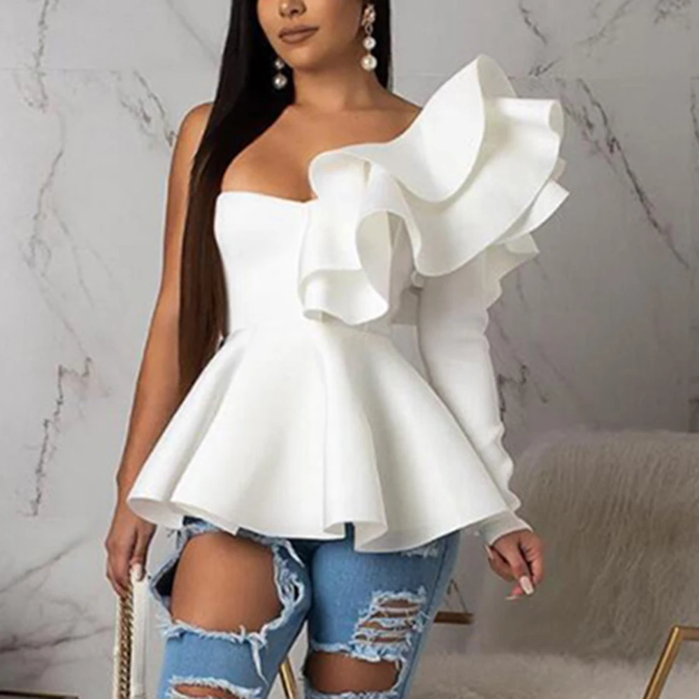 Летняя Сексуальная женская блузка с оборками топы рукавами женские повседневные