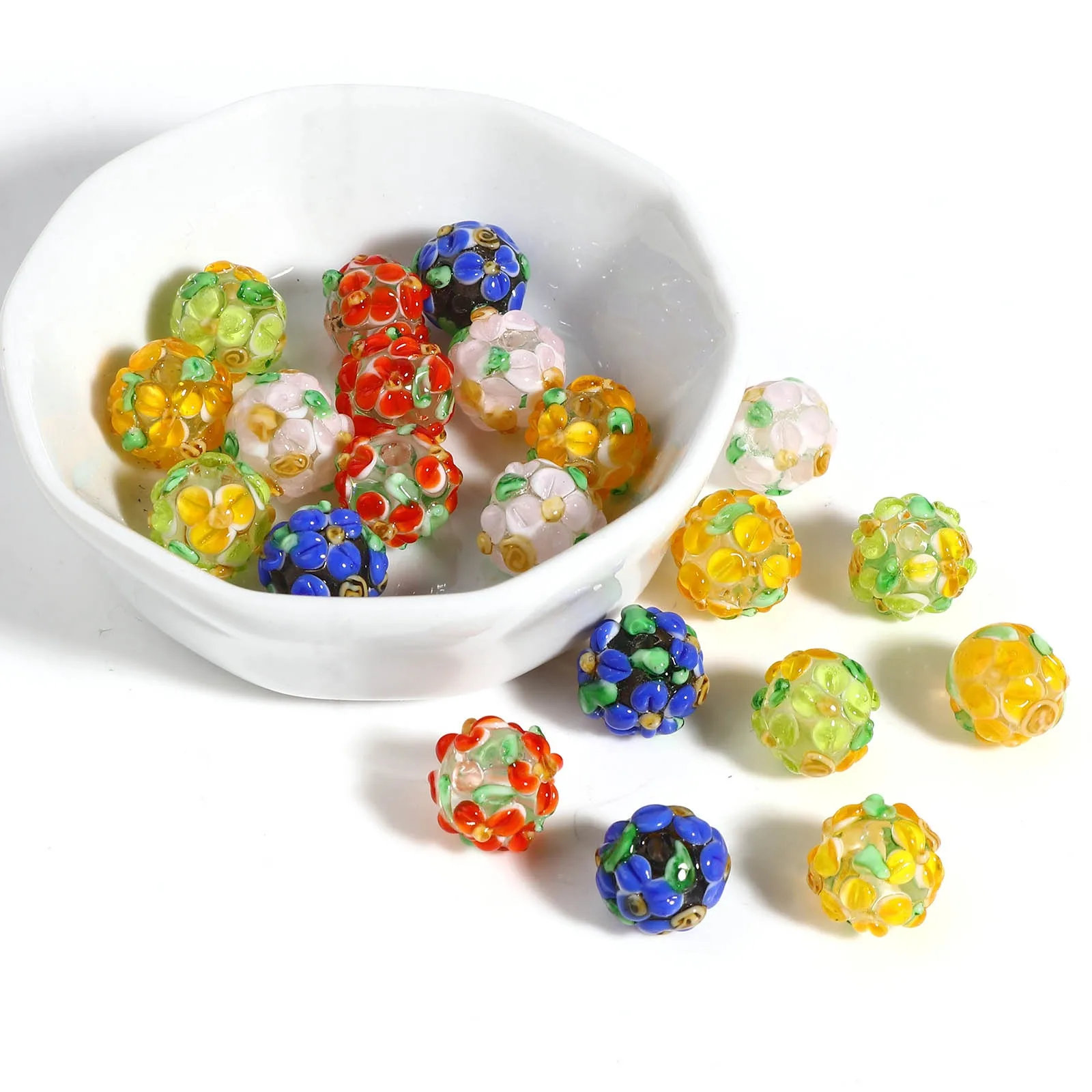 

13mm Lampwork Glass Beads Round Multicolor Sweet Flower Loose Spacer Beads DIY Maing Bracelets Necklace Jewelry Findings,2PCs