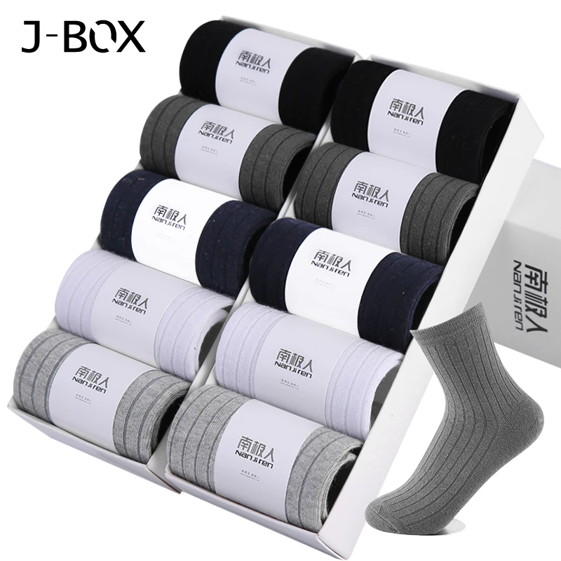 J BOX 5 пар/лот мужские носки из 100% хлопка новые стильные однотонные деловые Длинные