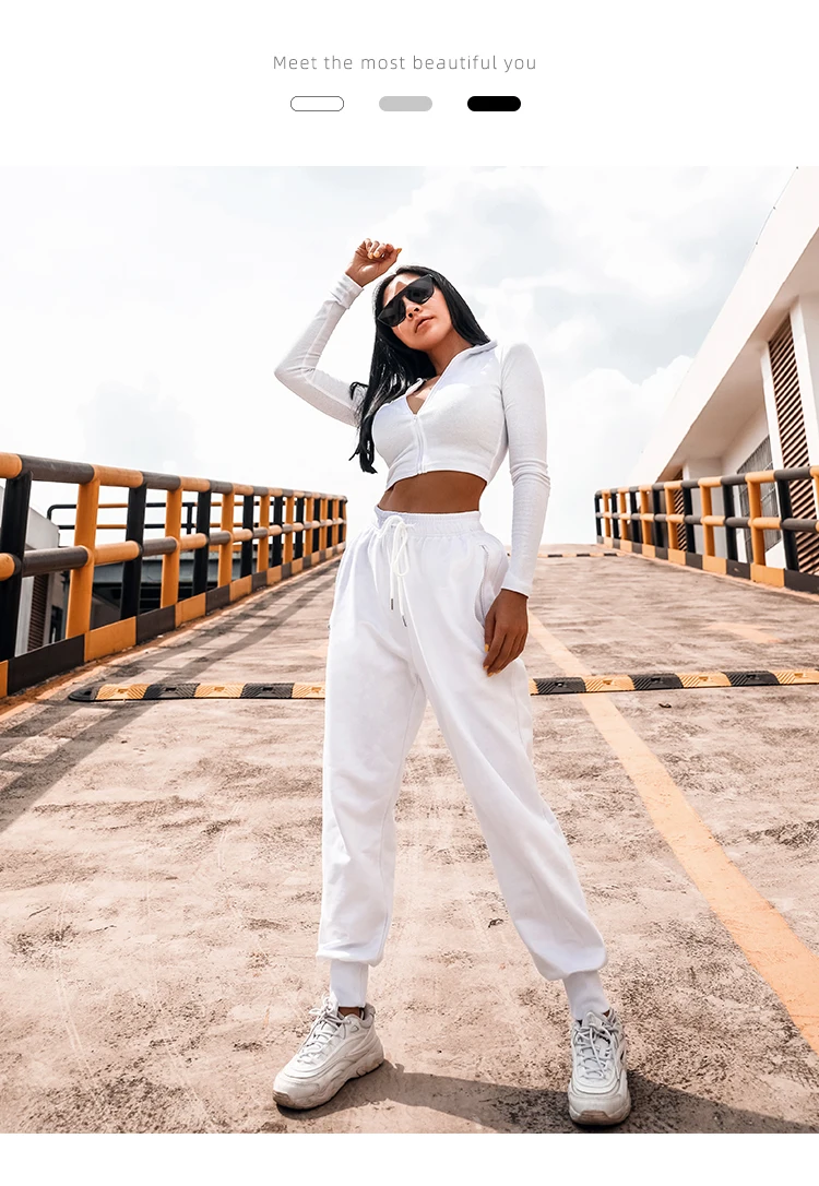 Zippered Pocket Sweatpants Joggers Soft Touch Loose Harem version Dance Exercise Fitness Pants Drawcord Running Trousers Women