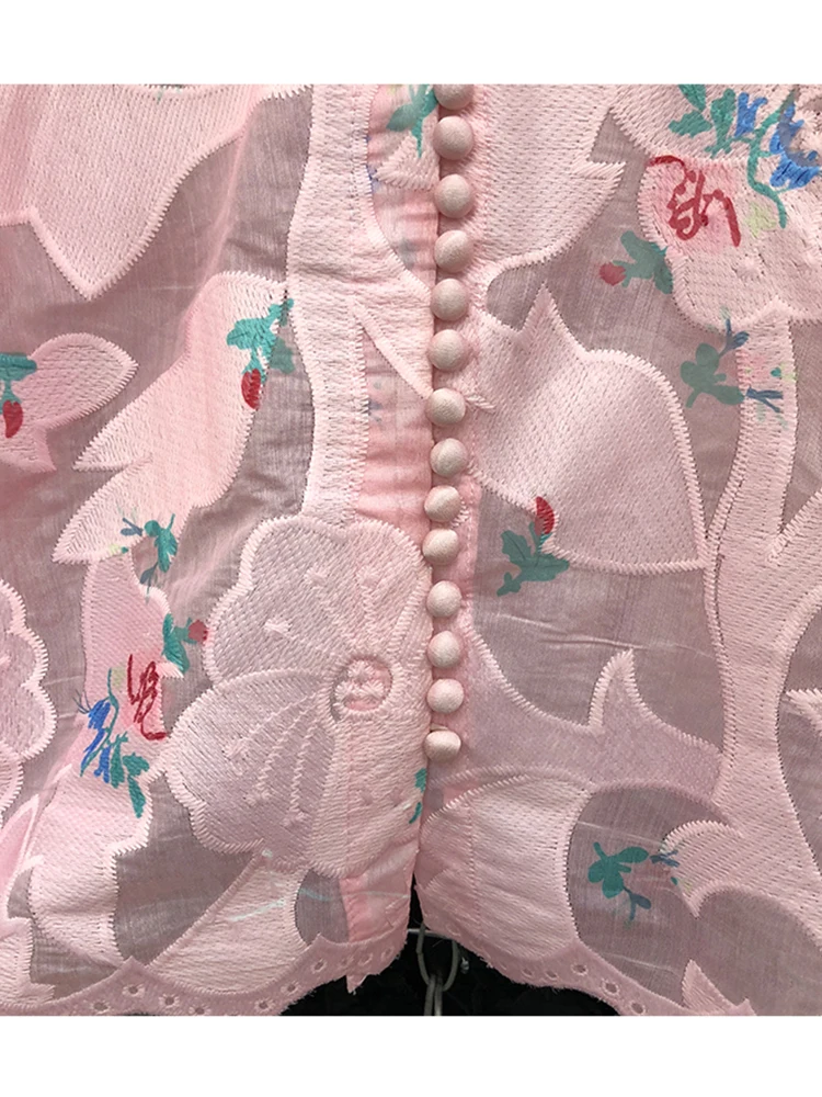 Женская винтажная рубашка свободная с воротником-стойкой и декоративными