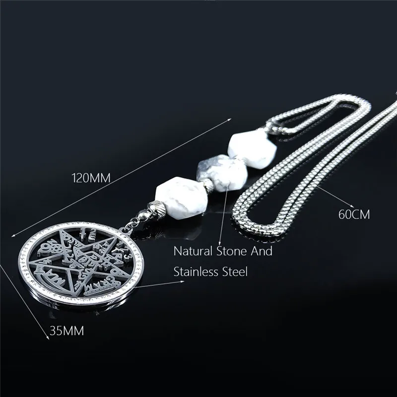

Witchcraft Divination Pentagram White Crystal Natural Stone Stainless Steel Long Necklaces Women Jewelry collares de mujer NXS04