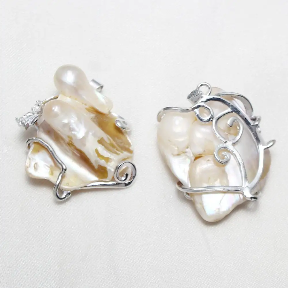 Подвеска с жемчугом Женская из натурального белого жемчуга 30x40 мм 2020|mother of pearl|pearl