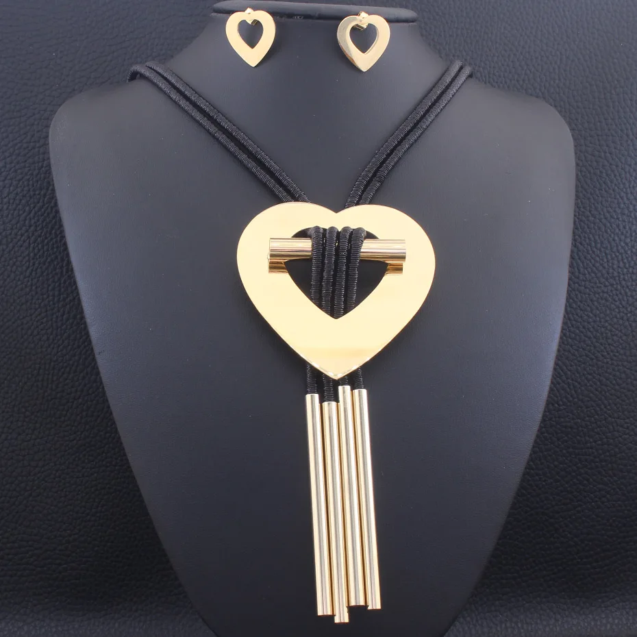 64 см длинные цепи свитер большое сердце ожерелье и серьги-гвоздики Модные