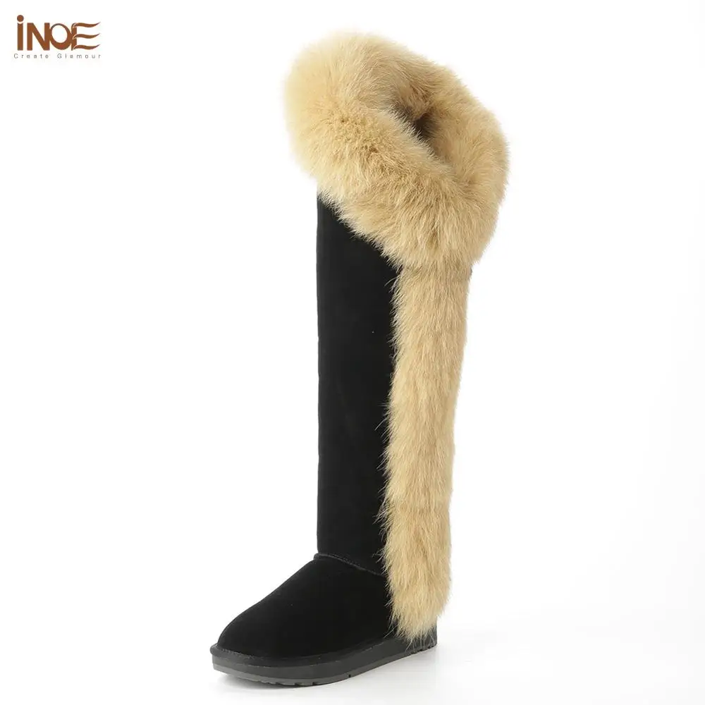 INOE/модные сапоги выше колена с натуральным лисьим мехом из овечьей кожи