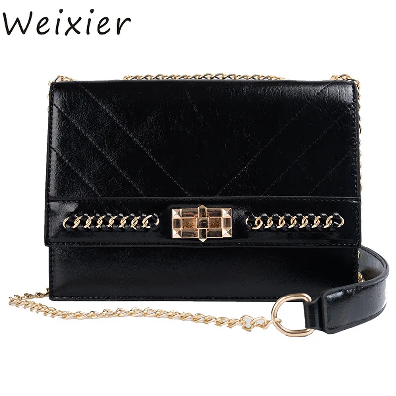 

WEIXIER Female Lock Square Bag 2019 Fashion High Quality PU Leather Women's Designer bag chain Shoulder Messenger Bag V1-92