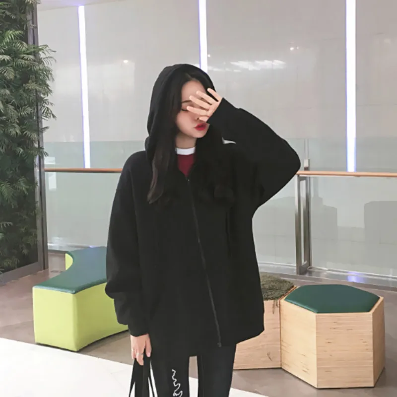 Женские толстовки с капюшоном свободные простые универсальные повседневные