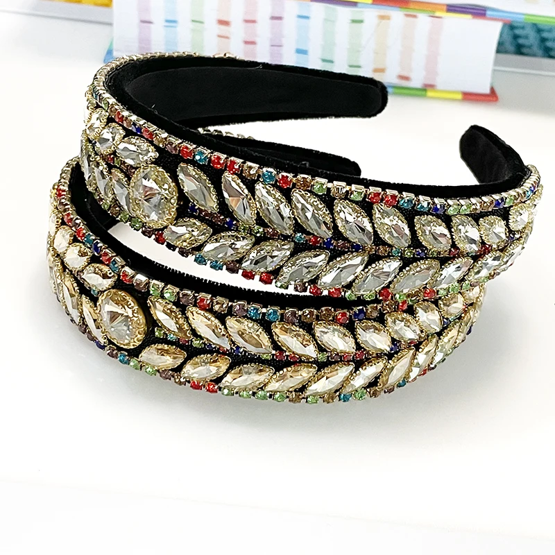 

Baroque Colored Glass Beads Rhinestone Hairband Knotted Headband Adult Hair Accessories