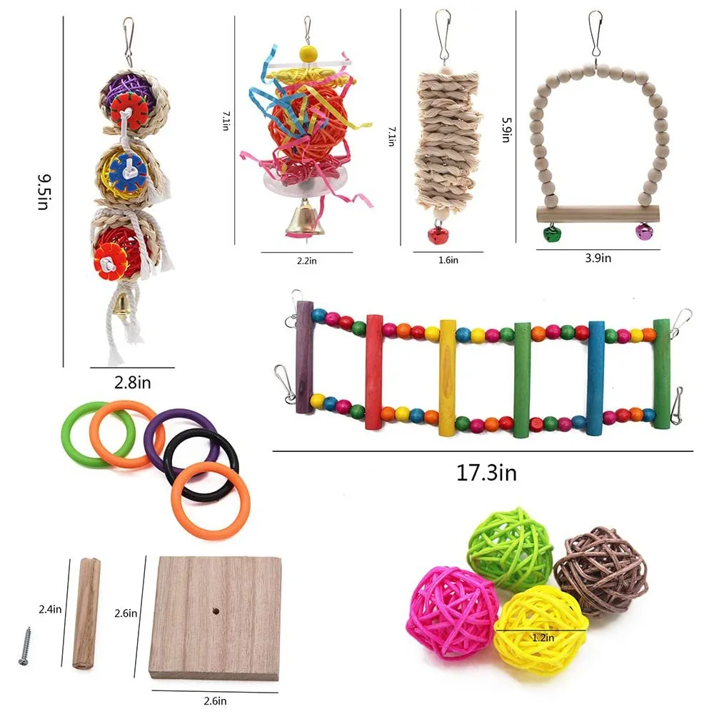 

Birds Swing Toys Parrots Chewing Hanging Perches with Natural Wood Bells Toys for Small Medium Birds