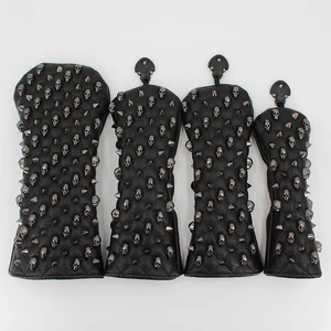 Головные уборы для гольфа с черепами и заклепками из искусственной кожи, чехлы для головок для гольфа для водителя, фарватера #3 #5, гибриды для спасательных клубов, деревянное покрытие для гольфа