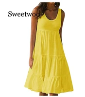 sweetwoo womens holiday summer solid sleeveless party beach dress lace loose solid casual dress women 2020