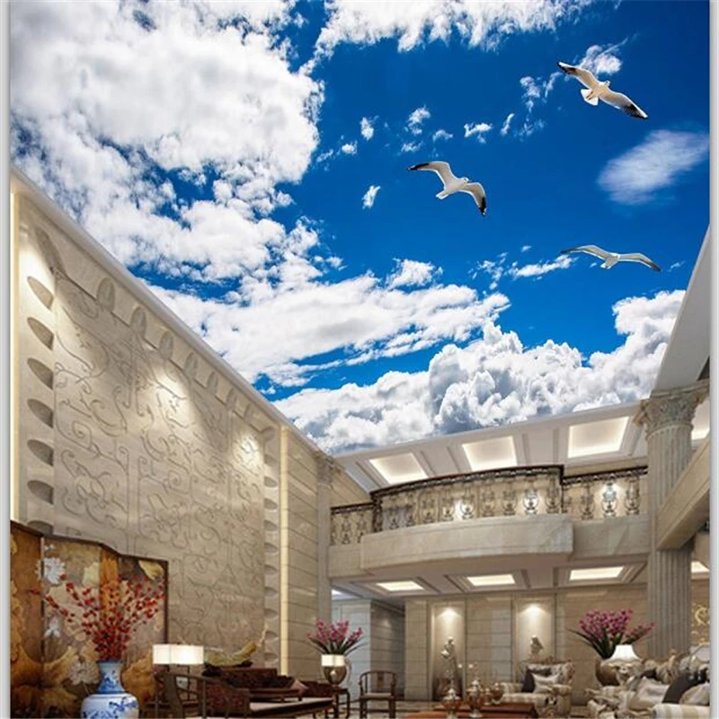 

Drop Shipping Custom Wallpaper 3D Mural Beautiful Blue Sky White Cloud Butterfly Ceiling Zenith Living Room Papel De Parede 3d