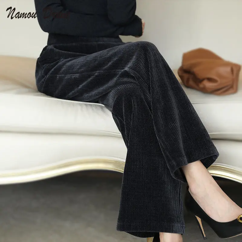 All-match Thick Corduroy Warm Straight-leg Pants 2021 Autumn and Winter New Women's Small Trousers Thin Wide-leg Casual Pants