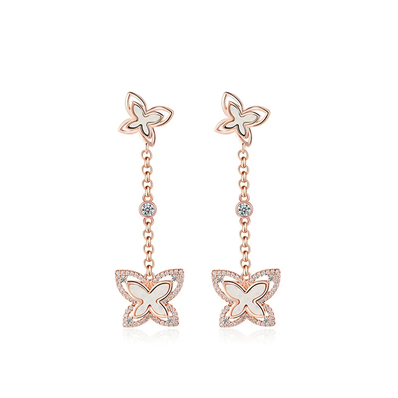 

【MeibaPJ】 Fashion Luxury Brand S925 Sterling Silver Natural Fritillaria Butterfly Earrings Micro Cubic Zirconia Stones Fine Jewe