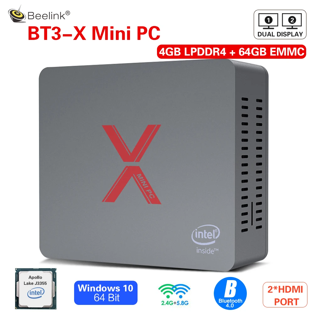 Beelink BT3 X мини ПК Windows 10 Intel Apollo Lake J3355 Graphics 500 4 Гб LPDDR4 64 EMMC 2 ГГц + 5 8 ггц WiFi 1000