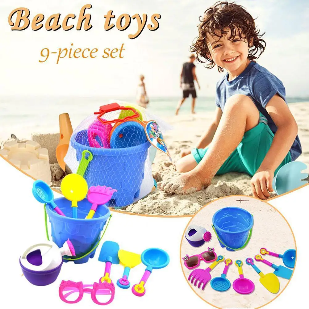 

9pcs Children's Beach Sand Toy Set Beach Bucket Watering Summer Sandbox Tool Can Water Rake Toys Shovel Play Toys Mold Beac M6X9