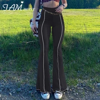 contrast patchwork flare pants capris women stretchy baggy high waist joggers sweatpants casual sports trousers black iamhotty
