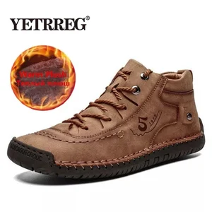 Классические зимние мужские ботинки, удобные мужские ботильоны, толстые плюшевые теплые зимние ботинки, кожаные осенние уличные мужские мотоциклетные ботинки