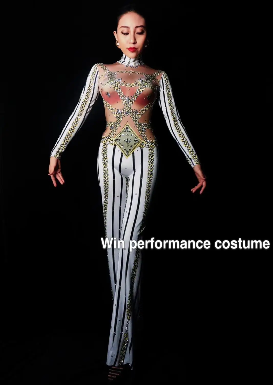 Блестящий Комбинезон AB Стразы модный сексуальный большой эластичный