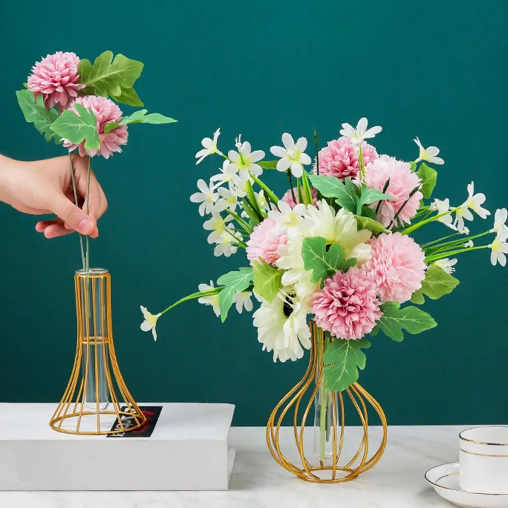 

Glass Vase Transparent Nordic Style Test Tube Bottle Wrought Iron Terrarium Flower Vase for Garden