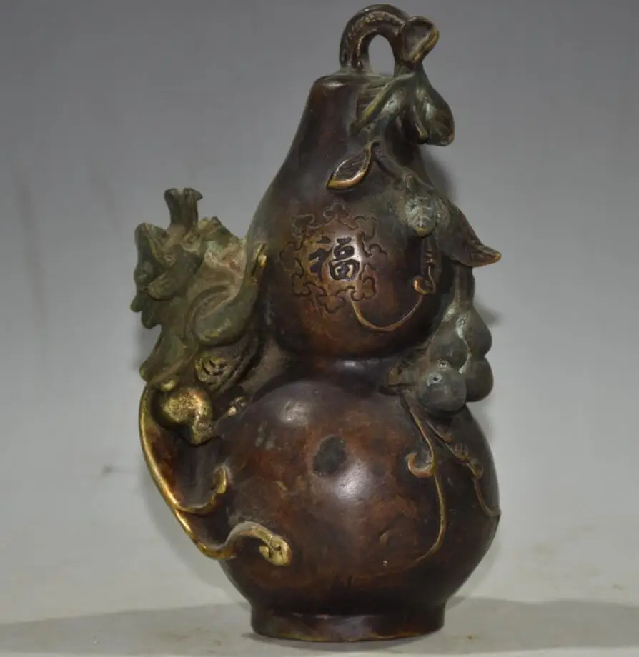 

China brass archaize mythical wild animal gourd crafts statue