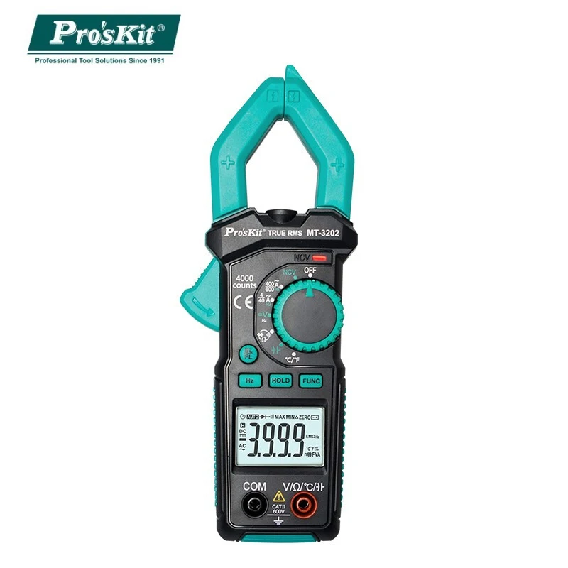 Pro'sKit Цифровые токоизмерительные клещи MT 3202 C AC/DC Авто Диапазон True RMS Температура