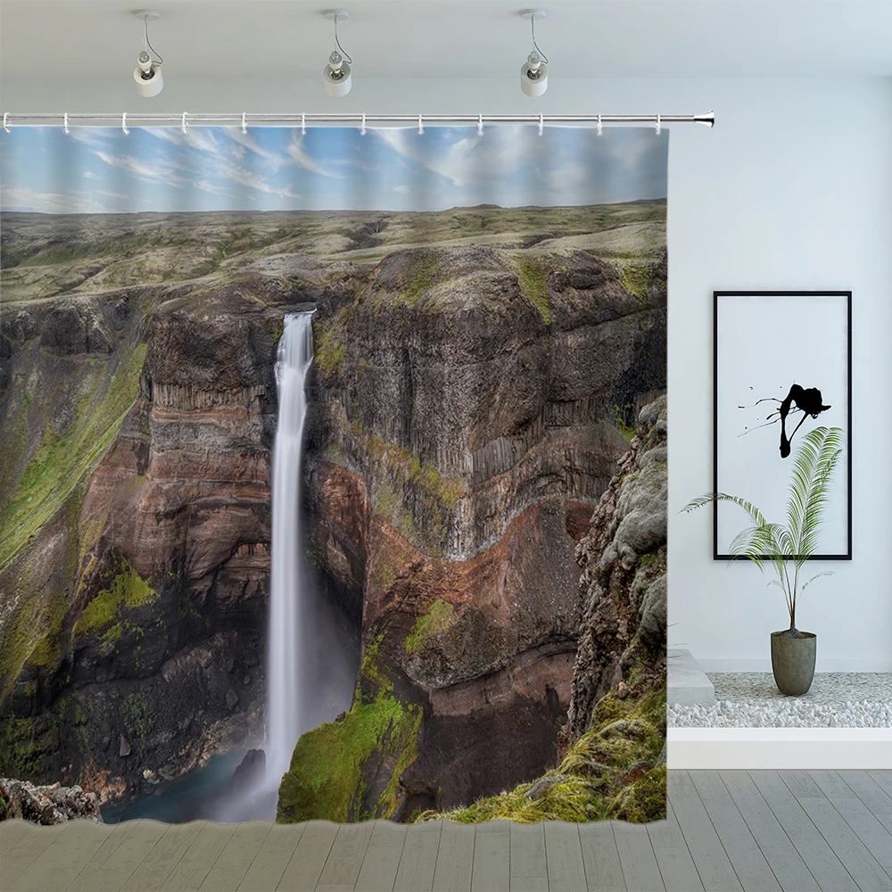 

Waterfall Scenery Shower Curtains Forest Plant Tree Natural Landscape Pattern Print Bathroom Decor Polyester Hanging Curtain