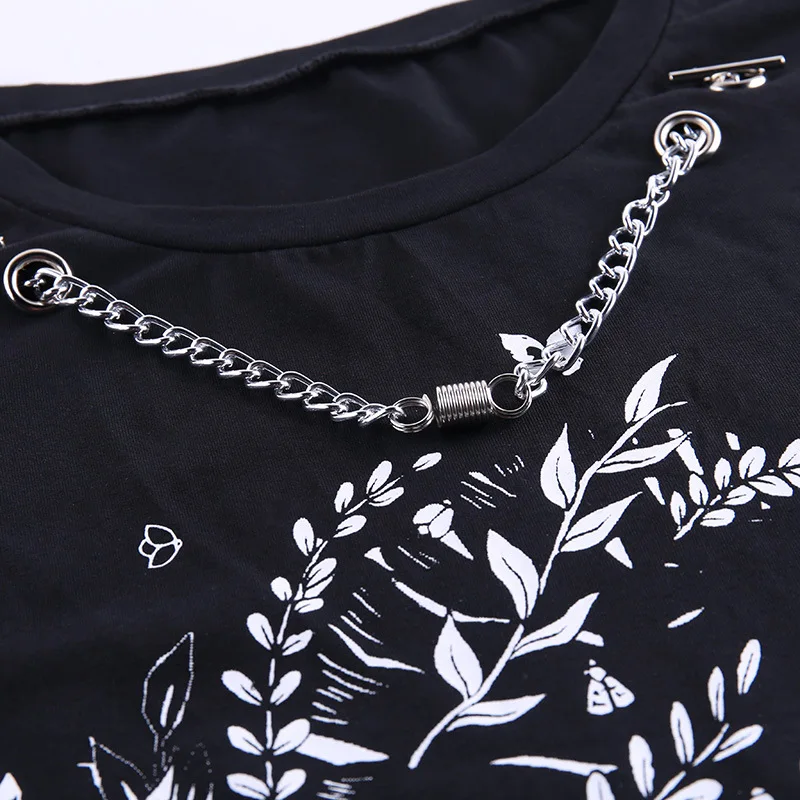 

Gothic Black Vintage Oversized T-shirts Gothic Swith Print Loose Women Black Top Tees Streetwear Casual O-neck Punk Long Tops