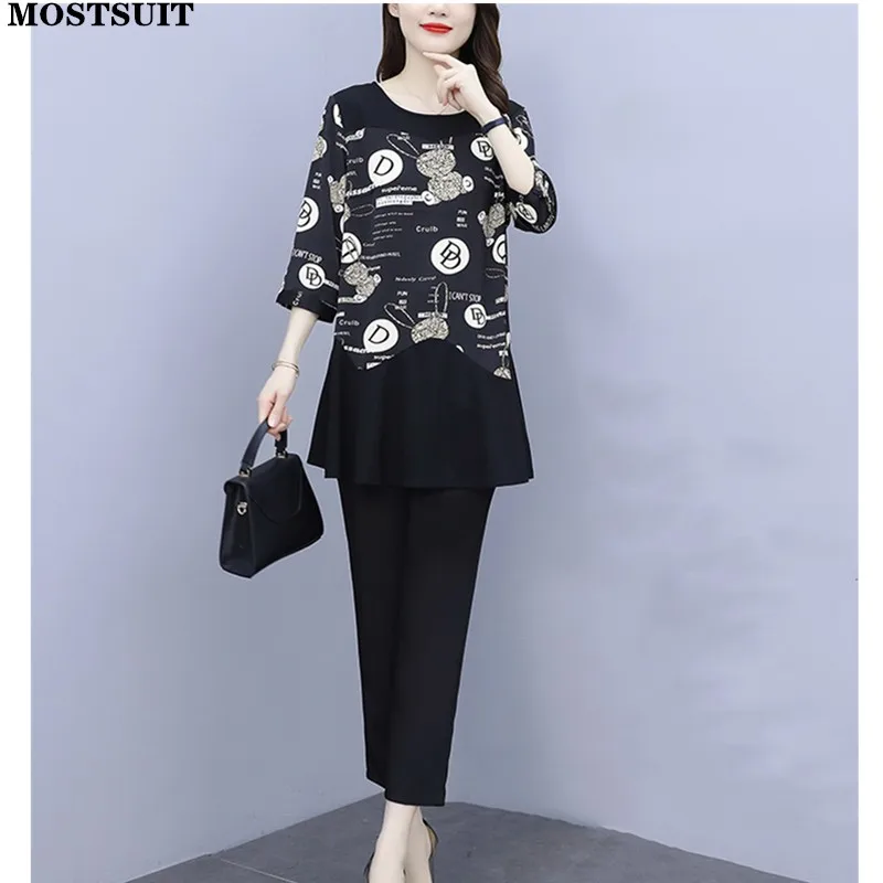 

Модный комплект из двух предметов, Женские топы и брюки с принтом, повседневные свободные женские брюки, комплекты 2022 детской одежды