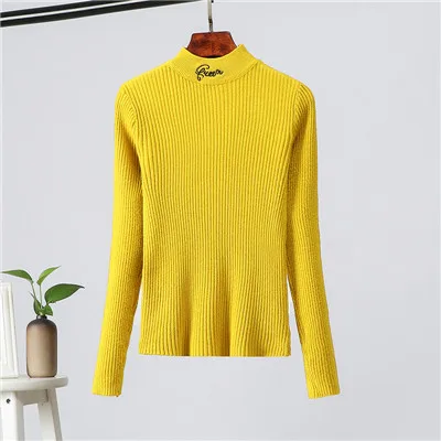 Yellow GCAROL/Новинка; женский воротник-стойка с вышивкой; свитер; короткие вязаные топы; сезон осень-зима; эластичный сексуальный джемпер для девочек; трикотаж - Цвет: Yellow