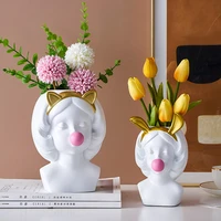 piece nordic style resin human face vase cute girl bubble gum decorative flower pot succulent flower pot home tabletop decor