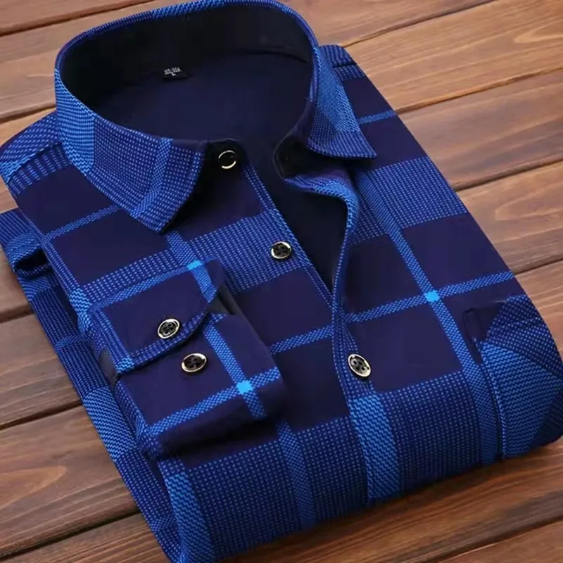 2022 winter Men's fashion smart casual striped long Sleeve Shirts,autumn men thicken Shirt Slim Fit Shirt Male full size M-4XL