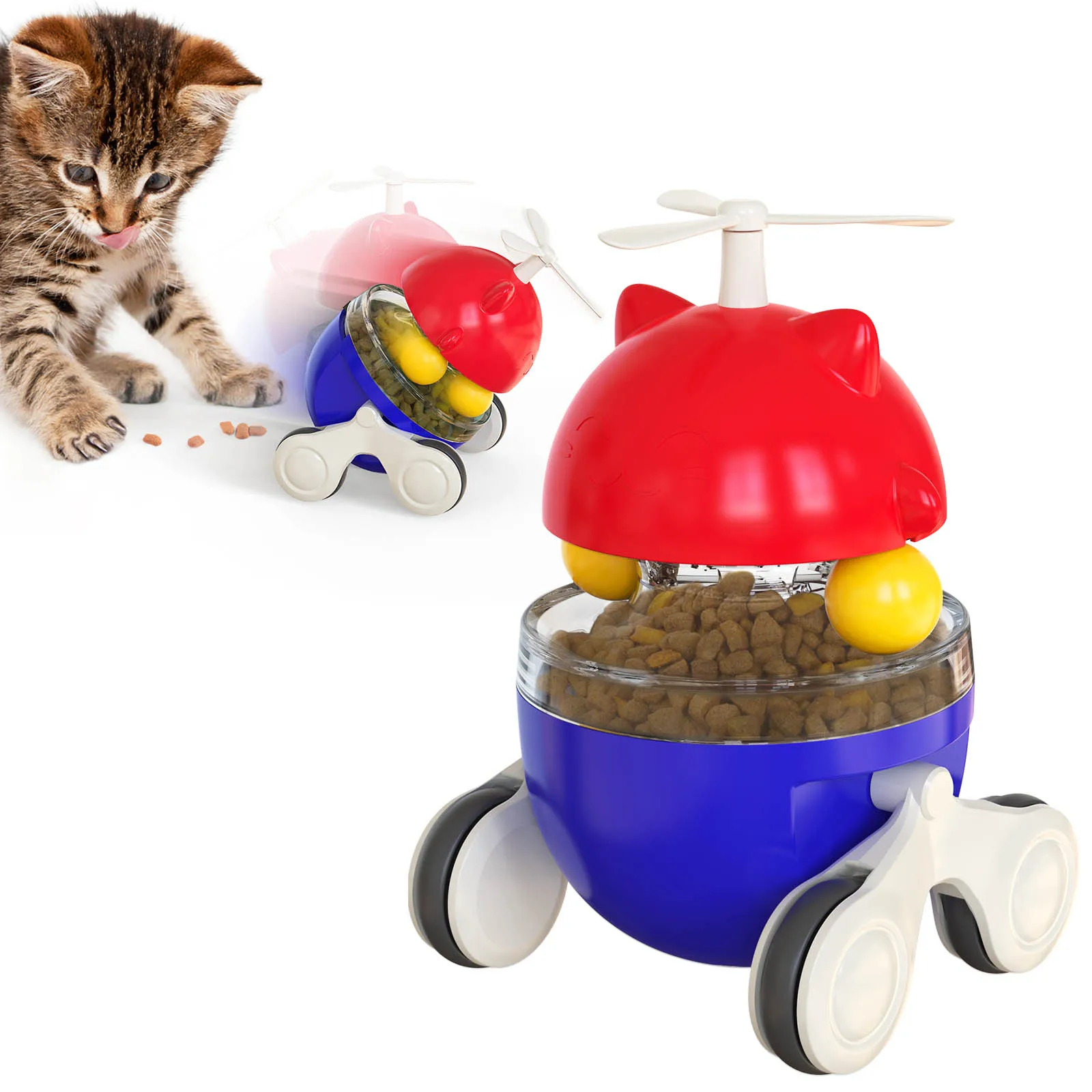 

Pet Products Cat Self Play Tumbler Moving Leaky Food Ball Feeder Funny Cat Supplies Toy With Wheel