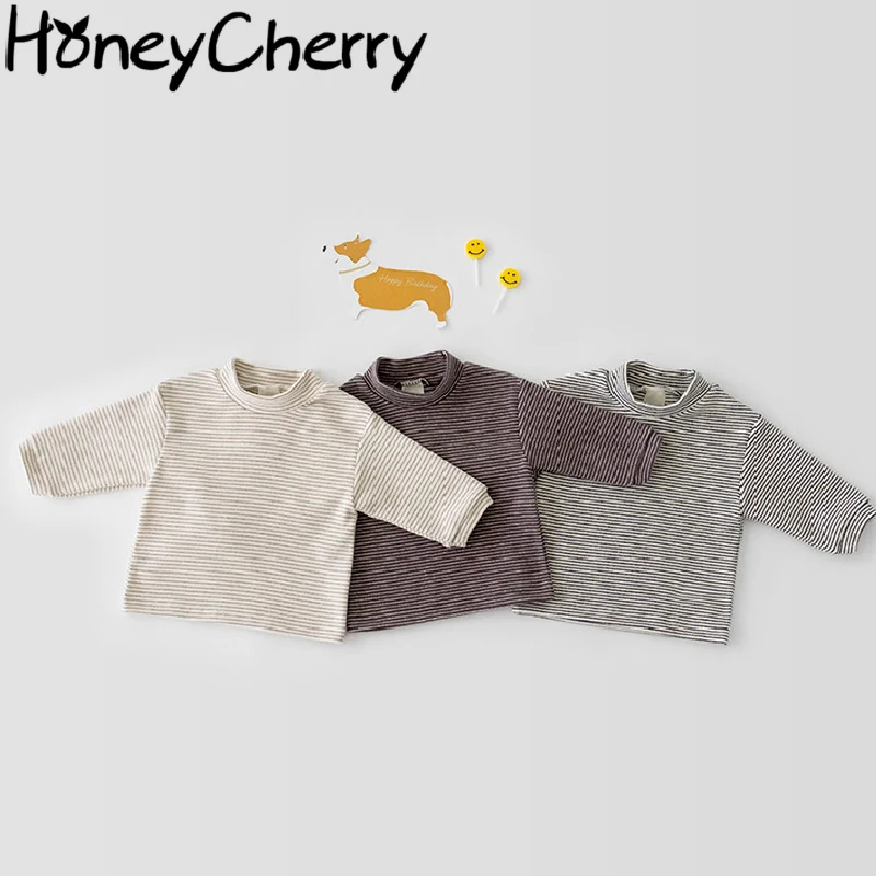 

HoneyCherry Spring 2022 children's half-high collar long-sleeved T-shirt boys and girls bottoming shirt warm top