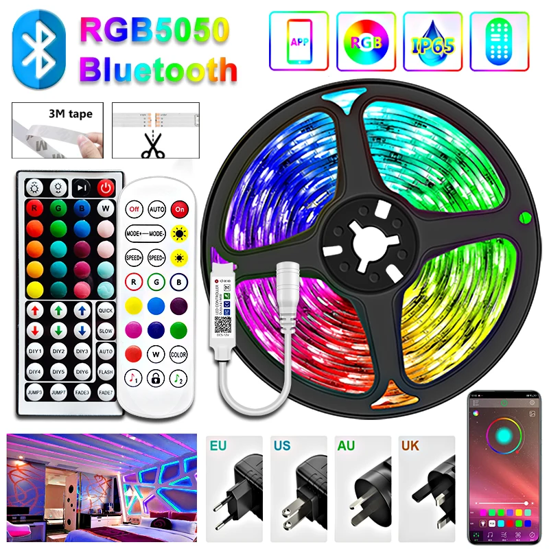 

12V USB LED Strips Waterproof Light WIFI Bluetooth 1M-30M RGB Diode Ribbon Lamp Tape Backlight Music Sync Remote Decoration Bedr