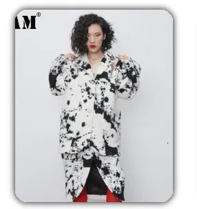 [EAM] Women Pleated White Big Size Blouse New Stand Collar Long Sleeve Loose Fit Shirt Fashion Tide Spring Autumn 19A-a636
