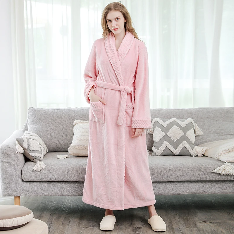Women Pink Зимний удлиненный теплый фланелевый банный халат для мужчин и женщин, роскошный Теплый банный халат, мягкий халат, мужские халаты - Цвет: Women Pink