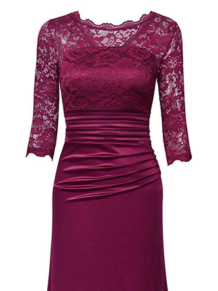 Элегантное Черное Кружевное длинное вечернее платье с рукавом три четверти и аппликацией, длинное вечернее платье