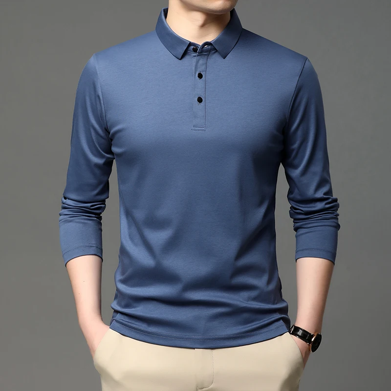 

2021 tops tees male lapel solid color long-sleeved t shirt men business bottoming shirt 8968-456