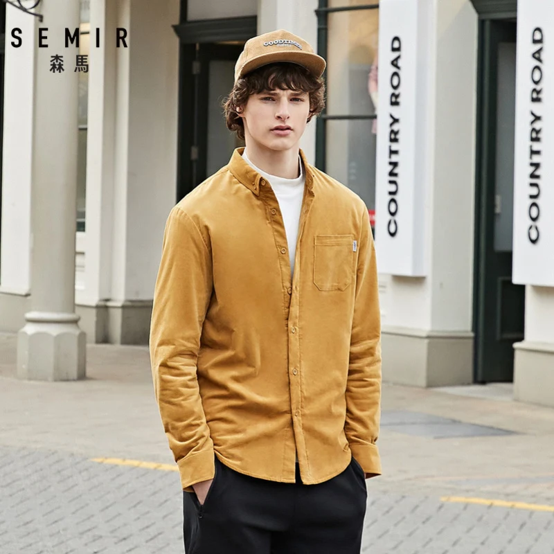 Рубашка SEMIR мужская с длинным рукавом однотонная Вельветовая флисовая рубашка