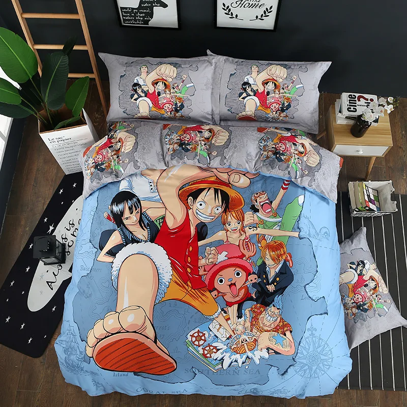 Комплект постельного белья из хлопка с японским аниме принтом двуспальный