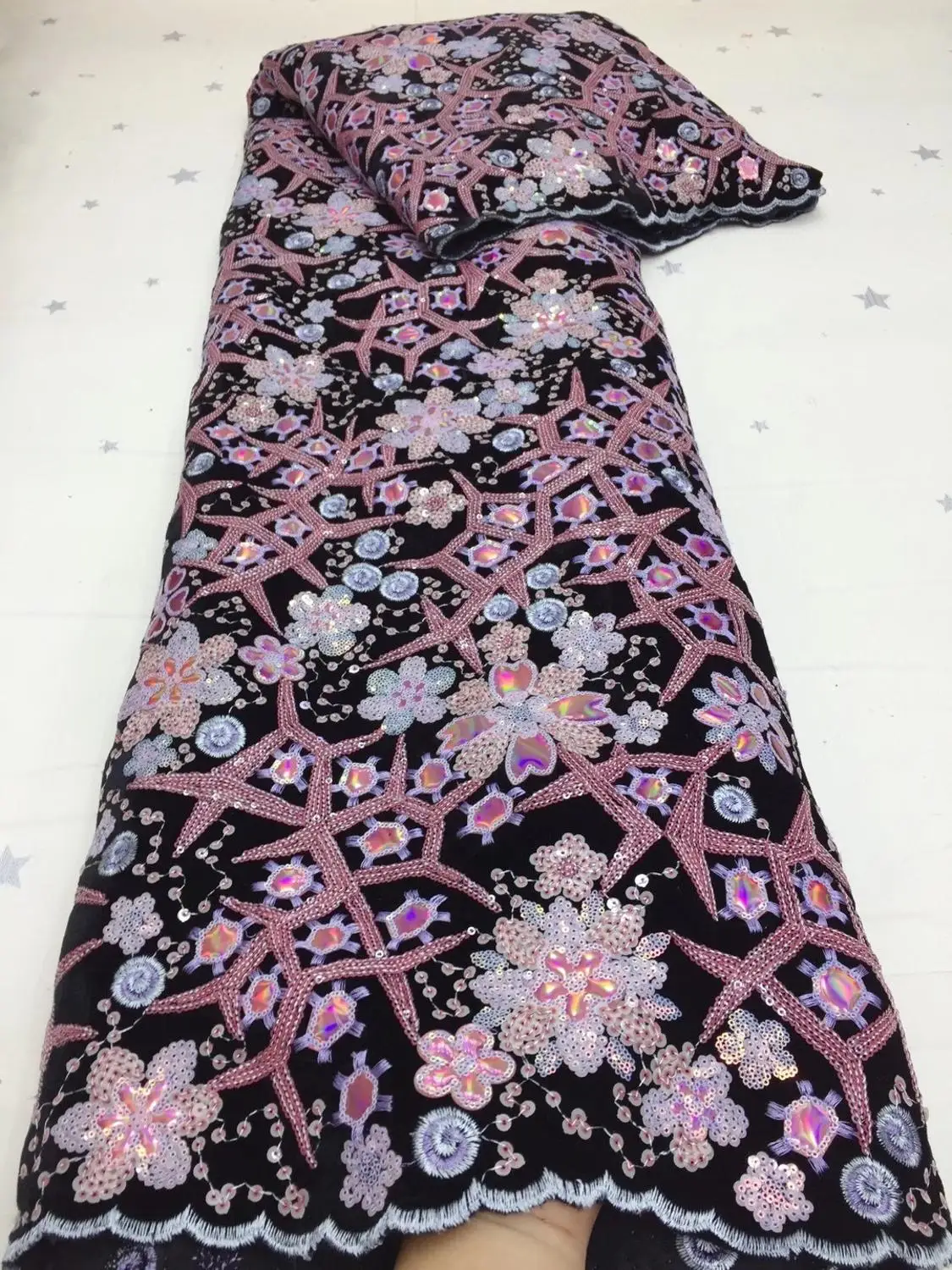 

Пайетками модная Кружевная Ткань 5 ярдов новый французской роскоши в нигерийском стиле для свадьбы или торжественного случая производител...