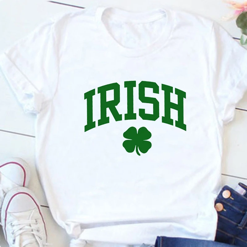 

Saint Patrick's Day Irish Tshirt Harajuku Lucky Tees Shamrock Lucky Lips Four Leaf Clover Shamrock Graphic Tee Tops L